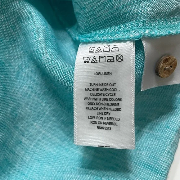 ๐ผJONES NY Green Turquoise Linen Classic Long Sleeve Button Down Shirt Medium - Picture 5 of 11